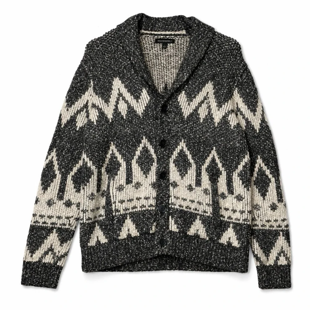 Banana Republic Geometric Knit Cardigan Heavyweight‎ Sweater Shawl Grandpa Cabin